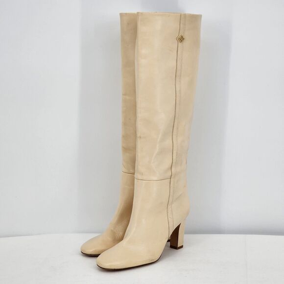Sandro Jily Smooth Leather Ivory Tall Heeled Boots Size 37 EU NEW - Picture 3 of 16